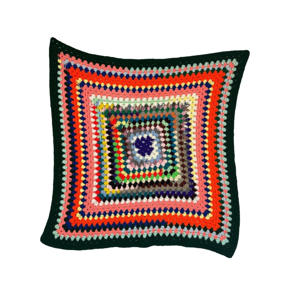 Vintage Handmade Baby Blanket Colorful Crochet Granny Square Lap Throw